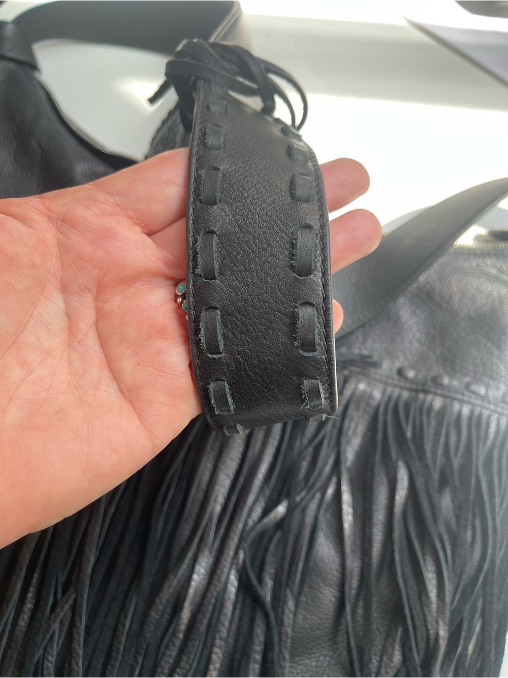 RRL Double RL Ralph Lauren Black Leather Western Fringe Hobo Shoulder Bag - Picture 6 of 14